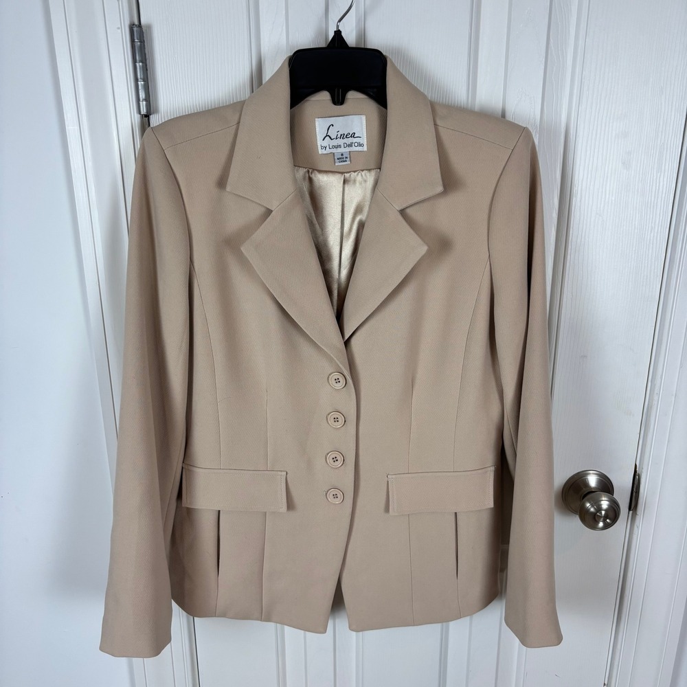 Linea by Louis Dell'Olio Beige Tan 4-Button Structured Blazer Jacket Size 8